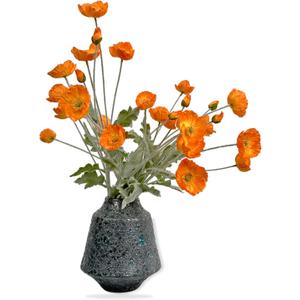 Set of 6 Poppies Flowers Artificial Silk Flowers with Long Stems Faux Wildflowers Bouquet for Vases Oil Pastel Style for Wedding Party Indoor Home Office Decor (Orange)