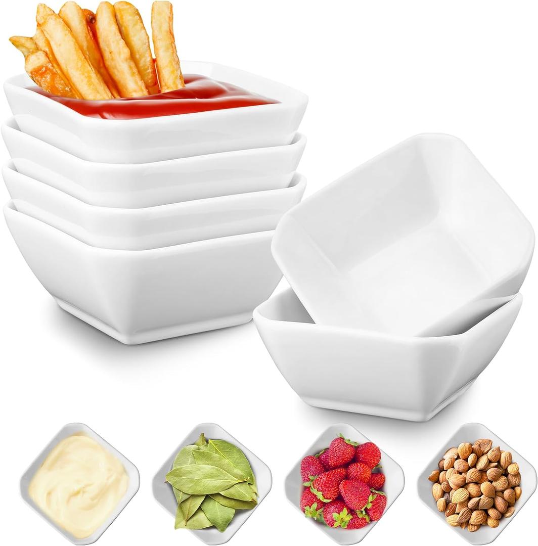 Mfacoy 6 Pack Soy Sauce Dishes, 3 oz Ceramic Dipping Bowls, Pinch Bowls, Small Dip Bowl Set, Sauce Dish Bowl, Mini Bowl for Side Dish, Ketchup, Soy, BBQ, Sushi, Party, Condiments Serving Bowl Set
