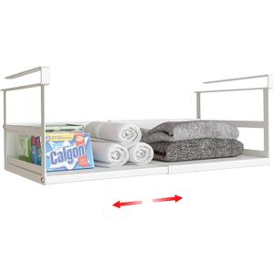 Expandable Under Cabinet Shelf Organizer with 0.94 Inches Thick Clips, Heavy Duty Extendable Under Shelf Storage Basket for Pantry or Laundry Room, White, 1 Pack, Interior: 5.7" H x 8.54" D
