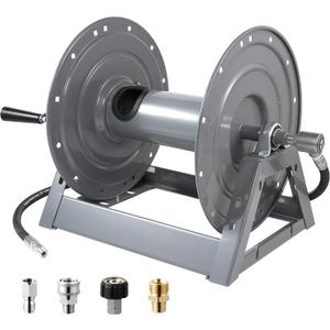 FIXFANS Pressure Washer Hose Reel, 300FT x 3/8" Heavy Duty Hose Reel, Manual Crank Power Washer Hose Reel with M22 Fitting, Wall/Floor/Truck Mounted, 4000 PSI