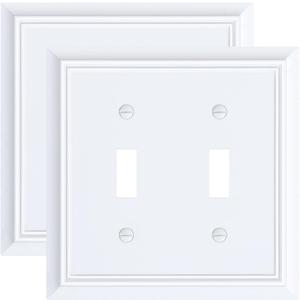 2-Pack Double Toggle Light Switch Cover Plate, Durable Natural Bamboo Fiber Decorative Switch Plate Covers, Pure White 2 Gang Wall Plate, Corrosion Resistant