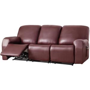 vctops 8 Pieces Waterproof Faux PU Leather Recliner Sofa Covers Stretch Soft 3 Seats Couch Cover Anti-Slip Sofa Slipcover Furniture Protector with Elastic Bottom for Kids Pet(Wine Red,3 Seat)