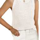 PRETTYGARDEN Summer Crochet Tank Tops for Women 2025 Casual Crewneck Hollow Out Loose Knit Sleeveless Sweater Vest Top Trendy (Medium, White)