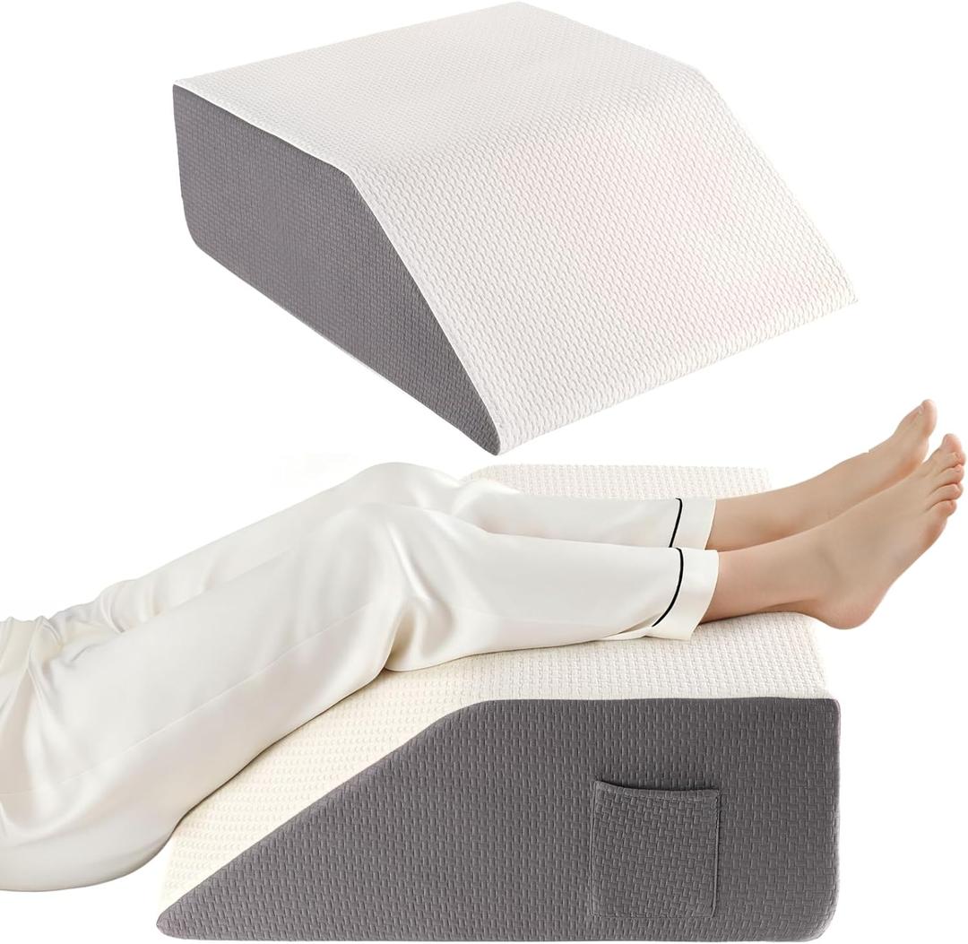 10" Leg Elevation Pillow, Leg Wedge Pillow for Swelling and Blood Circulation, Leg Pillow for After Surgery Recovery, Knee Hip Ankles Back Pain Relief, Knee Pillow for Sleeping, Removable Cover, Grey