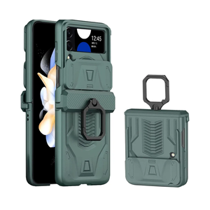 Miimall Compatible for Galaxy Flip 4 Case, Z Flip 4 Case Ring Holder Magnetic Hinge Protector Kickstand All-Inclusive Protective Bumper Cases for Galaxy Z Flip 4 (Green)