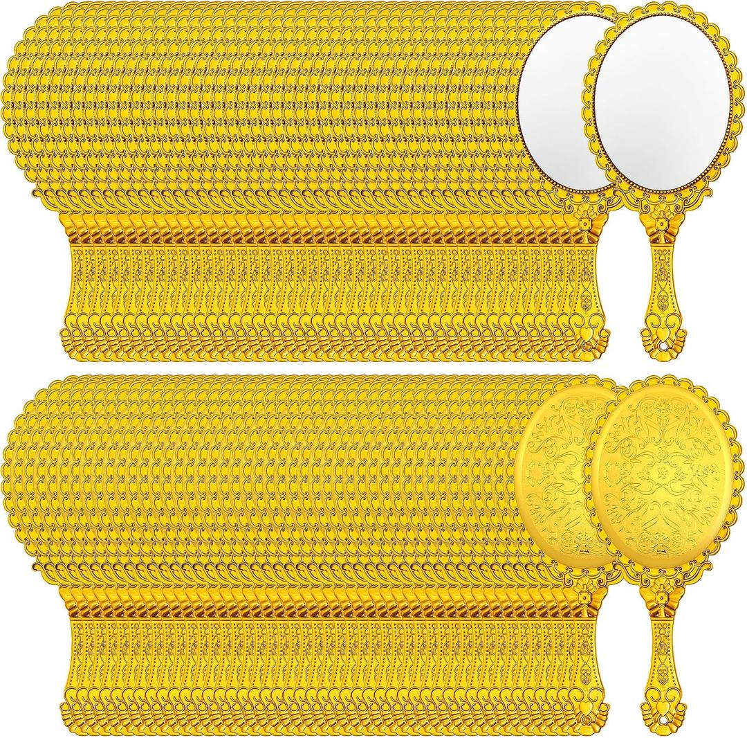 Qunclay Vintage Handheld Mirror Embossed Portable Hand Mirror with Handle for Small Compact Travel Makeup(Gold,96 Pcs)