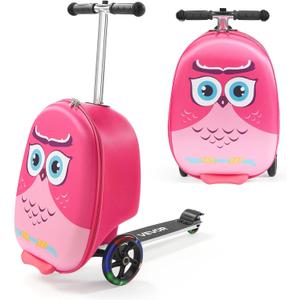 VEVOR Ride-on Luggage, 20 L Capacity, 20 Inches Kids Scooter Suitcase with Flash PU Wheels, Adjustable Handle & TPR Non-Slip Grip, Foldable & Lightweight Scooter Luggage for Kids Aged 5+, Pink, 20 Inches Single