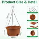 12 Inch Large Hanging Planters for Ootdoor Plants, 4 Pack Plastic Hanging Basket Pots with Drainage Trays & Chain, Hanging Pots for Plants Indoor Outdoor Garden Balcony Decoration (Terracotta)