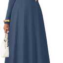 MEROKEETY Women's Fall Dresses 2025 Long Sleeve Square Neck Elegant Classy Winter Cocktail Wedding Guest Midi Dress