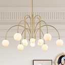 Large Sputnik Chandeliers 12 Lights Modern Gold Chandelier for High Ceiling L52 Mid Century Ceiling Pendant Light Fixtures with Milk Glass Globe Shades for Living Dining Room Foyer Staircase