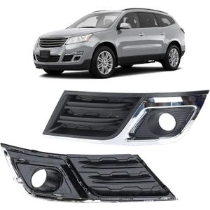 Fog Light Bezel Compatible with 2013-2017 Chevrolet Chevy Traverse Front Bumper Fog Light Cover with Silver Bright Strips Replaces 20988619 GM1038148 (Left)