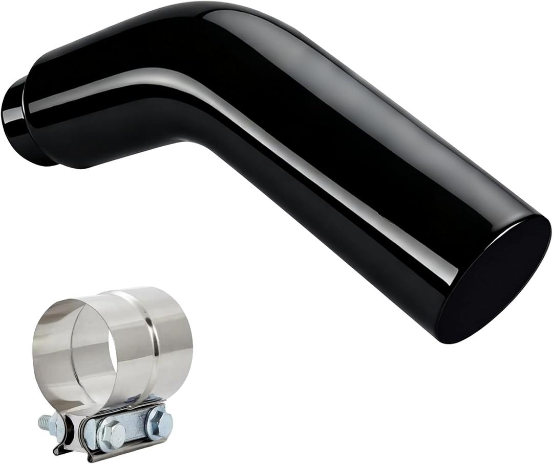 Universal 4" to 6" Exhaust Elbow Pipe with Steel Clamp - Silver Chrome or Black Painted for Car, Truck & Diesel