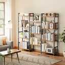 SUPERJARE Triple Bookshelf, Bookcase with 11 Open Display Shelves, Wide Book Shelf Book Case for Home & Office, 4 Tier, Brown,ABC009Z