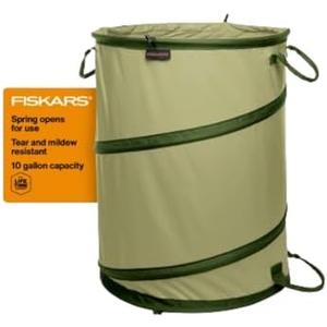 Fiskars Kangaroo Collapsible Garden Bag for Yard Waste, 10 Gallon Reusable Container for Lawn Care and Gardening