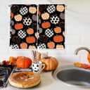 Halloween Kitchen Dish Towel Orange Black Plaid Dot Pumpkin 18 x 28 Inch Dishcloth Hand Drying Tea Towel for Cooking Baking Cleaning Wipes, 2Pcs