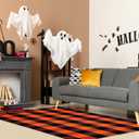 Cotton Orange and Black Plaid Rug - 3 x 5 Ft, Hand-Woven Indoor/Outdoor Layered Cotton Blend Buffalo Plaid Rug, Washable Front Door Mat, Perfect for Porch, Living Room, Entryway