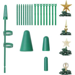 Christmas Tree Topper Holder, Green Tree Topper Stand with 4 Type of Heads a Christmas Tree Topper Support for Most Christmas Tree Toppers and Christmas Star Tree Topper
