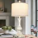 26" Farmhouse Table Lamp, Vintage Rustic Touch Control Bedside Lamp with 2 USB Ports & AC Outlet, Boho Resin 3-Way Dimmable Nightstand Lamp Linen Fabric Shade for Living Room Bedroom End Table White