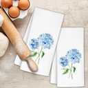 Rustic Spring Hydrangea Floral Kitchen Towels Set of 2, Blue Hydrangea Flower Decorative Dish Tea Towels for Kitchen, Spring Cottagecore Floral Hand Towels for Bathroom Decor, 16x24 Inch