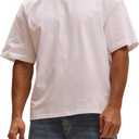 VIPWOLF Men's Oversized Short Sleeve T Shirts Casual Crew Neck Gym Workout Basic Tee Tops Undershirts (White, L)