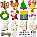 JOYIN 36 Pcs Christmas Wooden Hanging Ornaments Craft Kits, Unfinished Blank Wood Ornaments to Paint for Kids, Arts & Crafts Bulk, DIY Decorations Coloring Making Set for School Activities(Age 8+)