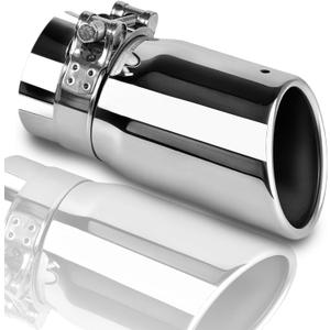 2.5 inch Inlet Exhaust Tip, 2.5" Inlet 3" Outlet 6" Overall Length Stainless Steel Exhaust Tail Pipe, Slant Sleek Angle Cut Exhaust Tailpipe, Clamp-On