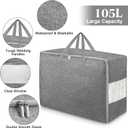 105L Extra Large Storage Bags, Folding Moving Comforter Blanket Storage Bags Closet Organizers and Storage Containers for Clothes with Strong Handles&Zippers Clear Window for Bedding Pillow Grey 3Pack