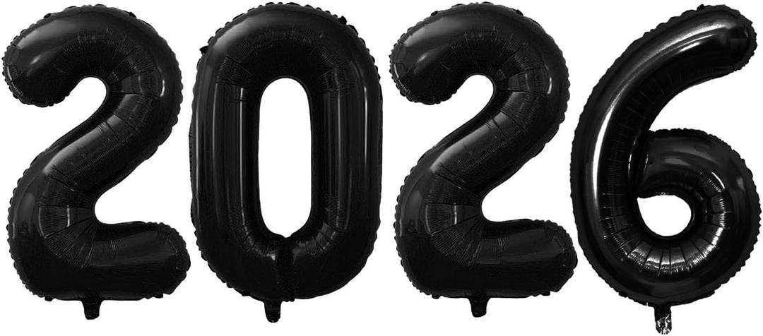 GOER 2026 Foil Number Balloons for 2026 New Year Eve Festival Party Supplies Graduation Decorations (Black,32 Inch)