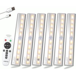 LDOPTO Under Cabinet Wireless LED Lights, 6 Pack Rechargeable Battery Operated, Dimmable, Remote Control, Stick On Night Lights for Kitchen, Pantry, Stairs, Hallway, 3 Colors