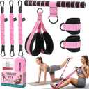 Pedal Resistance Band 40/50/60 lbs with Handles and Ankle Cuffs, 3-Tube Adjustable Exercise Bands for Womens Home Workout, Abs, Core, Arm, Leg and Hip Training