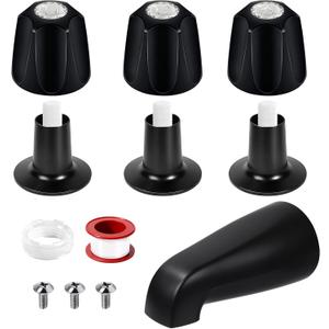 Matte Black 3 Piece Shower Knob and Bath Tub Spout Kit, for Price/Pfister Verve 3 Handles and Tub Shower Faucet, Includes 3 Shower Knob, 3 Flange Base, 1 Tub Spout for 1/2" IPS, 3/4" IPS Pipe