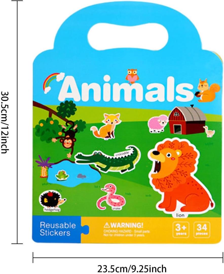 Benresive Reusable Sticker Book for Toddlers 2-4 Years, 3 Sets Travel Stickers for Kids, Waterproof Sticker Books for Toddlers 1-3, Crafts Activities for Todddlers 1-3 2-4 3-5