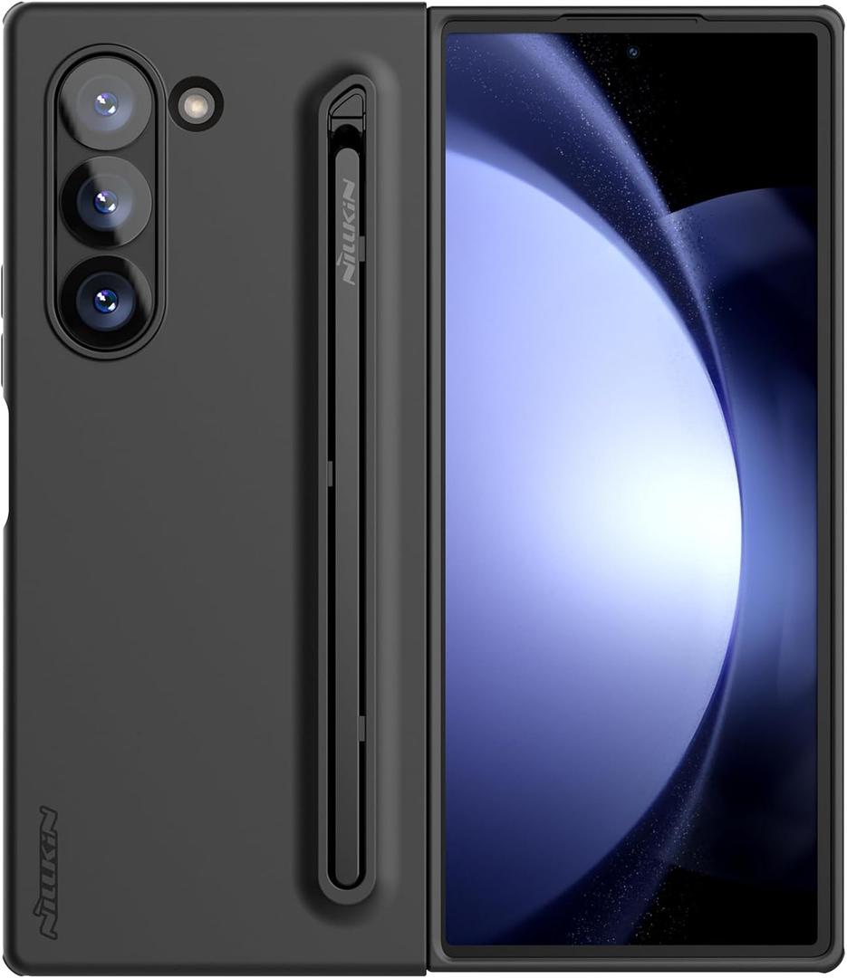 Nillkin for Samsung Fold 6 Case with Built-in Compact Writing Pen, Superior Liquid Silicone & Wireless Charging & S Pen Holder Slot Protective Samsung Galaxy Z Fold 6 Slim S Pen Phone Case, Black
