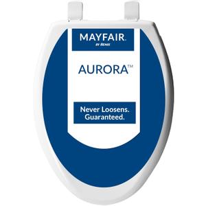 Mayfair Aurora Slow Close Toilet Seat, Easy Clean Hinges and Adjustable Perfect Fit Plastic Seat, Made in USA, Elongated, White