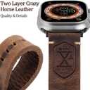 Band Compatible with Apple Watch Ultra 2/1 49mm 45mm 44mm 42mm 41mm 40mm 38mm Series 9/8/SE/7/6/5/4/3/2, Vintage Leather iWatch Strap for Men Women