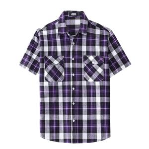 JOGAL Mens Plaid Short Sleeve Button Down Shirts Dark Purple XX-Large