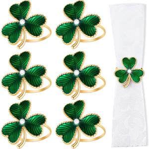 12 Pieces Green Clover Napkin Rings St Patricks Day Napkin Holders Metal Shamrock Napkin Rings for St. Patrick's Day Wedding Party Table Decor Supplies