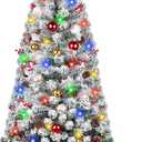 DDHS Small Flocked Christmas Tree,3ft Prelit Tabletop Christmas Tree, with 60 Lights, Ornaments Balls, Pine Cones Red Berries, Snow Xmas Tree Perfect for Holiday Christmas Home Decor