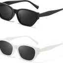 IGnaef 2PCS Trendy Cat Eye Sunglasses for Women Classic Lightweight Shades UV Protection IF5533 (C04 Black+white)