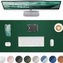 Leather Desk Pad Protector,Desk Mat,Large Mouse Pad, Non-Slip Desk Pad, Waterproof PU Leather Desk Blotter Mat, Desk Cover for Office and Home (Green, 36" x 17")
