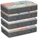 Budding Joy 90L Under Bed Storage Containers, Closet Organizers and Storage Bins, Foldable Underbed Storage Bags for Linen Sheets, Blanket, Clothing, Comforter, Sweaters, Pillows, Wrapping Paper, Grey