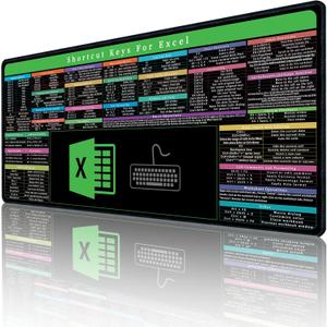 Excel Cheat Sheet Desk pad with Keyboard Area  150+ Excel Shortcuts Mouse Pad for Office, Home, Work, Gaming, PC & Computer  Non-Slip, Waterproof  31.5" x 11.8"