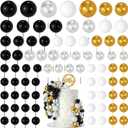 NACHLYNN 80 Pcs Cake Balls Decorations Mini Balloon Cake Topper Balls Foam Cupcake Toppers Balls for Cake Decorating Birthday Parties Weddings Anniversary (Black Silver Gold Series)