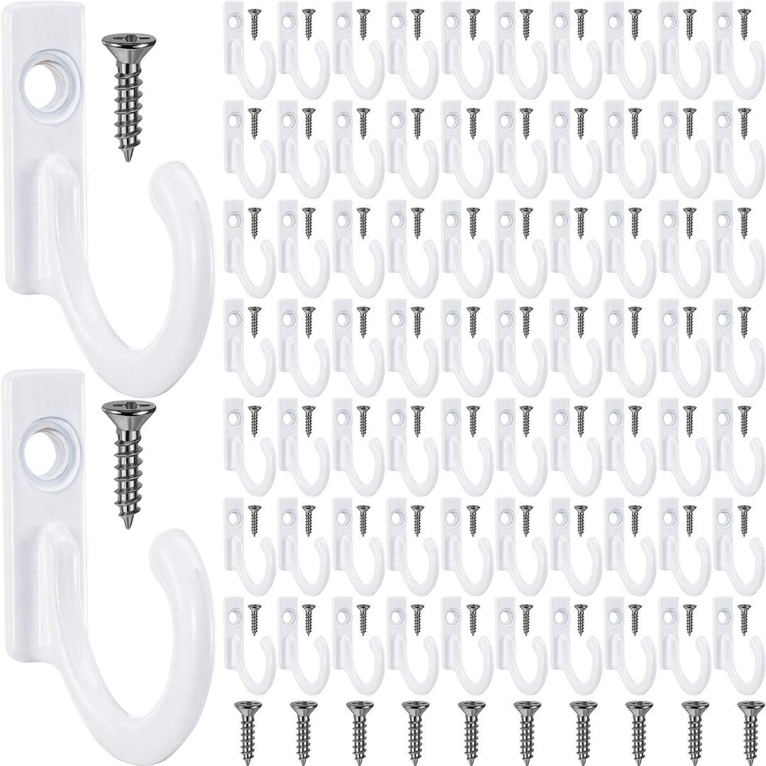 Zhehao 100 Pieces Key Hooks Jewelry Small Hook Key Hanging Small Wall Mounted Single Hook Robe Clasp Coat Hooks and 110 Pcs Screws for Hanging Hat, Scarf, Bag(White,100 Pieces)