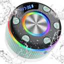 Bluetooth Shower Speaker, Portable Bluetooth 5.3 Speakers Wireless with Time Display, IP7 Waterproof Mini Speaker with RGB Lights, Suction Cup, Stereo Bass, for Bathroom Party Travel Outdoor, Green