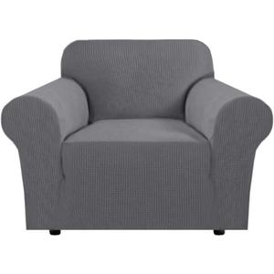 H.VERSAILTEX Stretch Chair Slipcover Sofa Cover Furniture Protector Cover High Spandex Small Checks Knitted Jacquard Sofa Cover Chair Covers for Living Room (Armchair 31"-40", Grey) (Neutral Gray)
