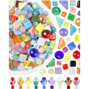 FIVEIZERO 420g Mosaic Tiles for Crafts - 280Pcs Glass Mosaic Kits, Mixed Shapes Mosaic Glass Pieces for Art, Irregular Tiny Mosaic Tile for DIY Projects, Home Decoration(Mix)