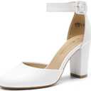 DREAM PAIRS Women's High Heel Ankle Strap Closed Toe Chunky Wedding Pumps Shoes, Size 7