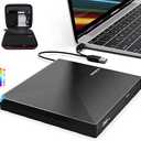 External CD DVD +/-RW Drive USB 3.0 USB C Portable CD/DVD Player Burner Reader Writer Optical CD ROM Disk Drive for Laptop Desktop PC Mac MacBook Pro/Air Windows Linux OS with Carrying Case