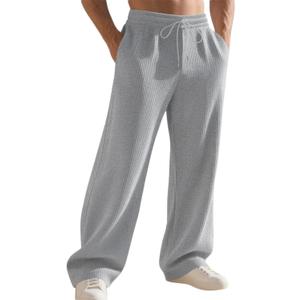 Mens Striped Sweatpants Baggy Wide Leg Casual Pants Loose fit with Elastic Waist and Pockets Light Gray (Gray, S)